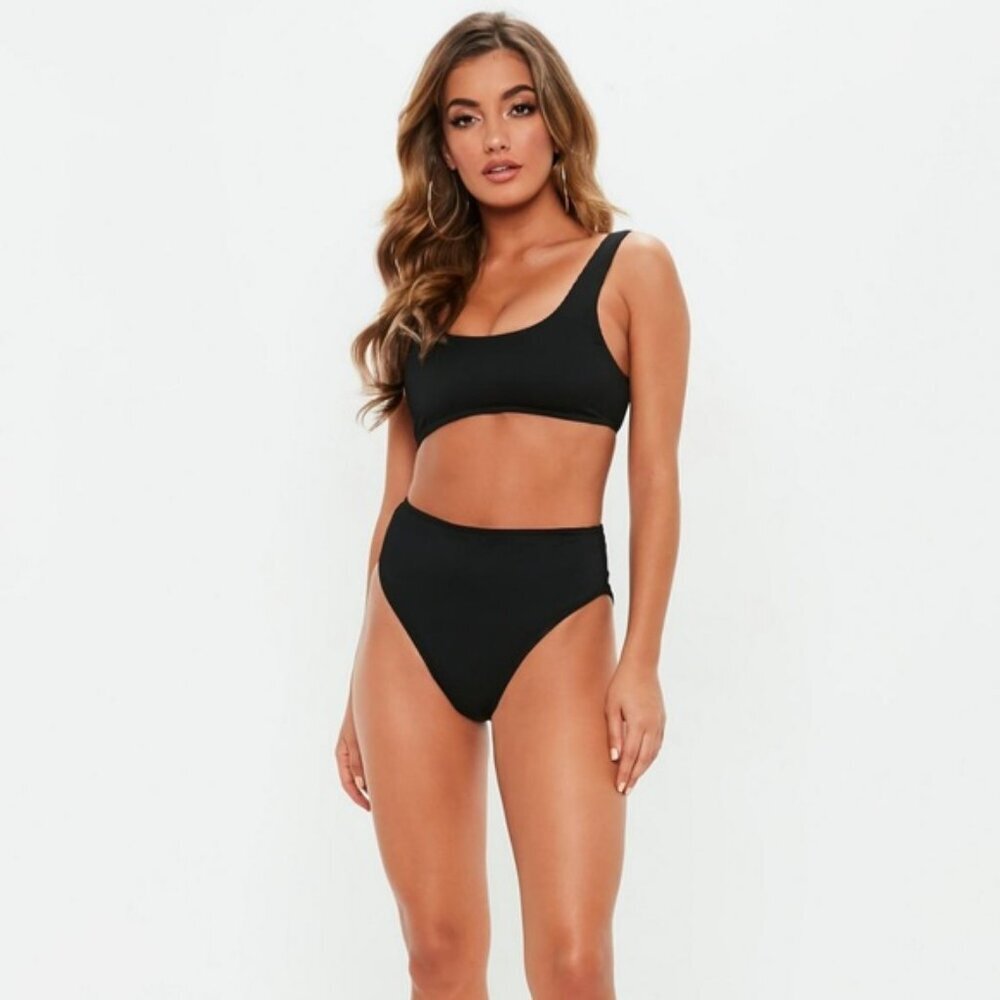 Missguided NWT Black Ribbed High Waisted Bikini Bottom Mix & Match Size 6